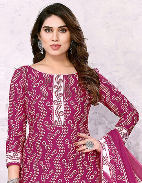Pink Cotton Blend Printed Unstitched Salwar Suit Material