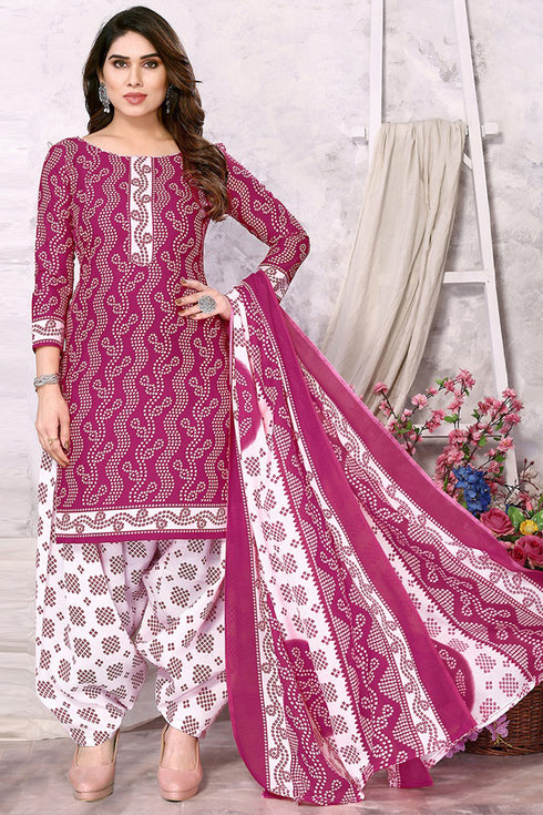Pink Cotton Blend Printed Unstitched Salwar Suit Material