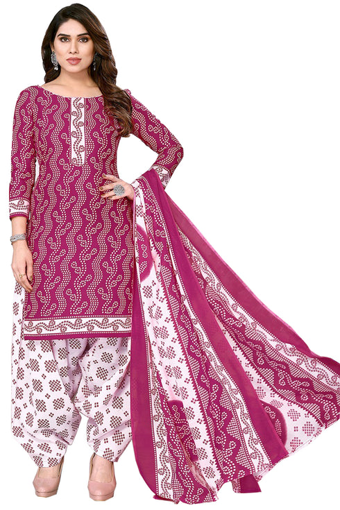 Pink Cotton Blend Printed Unstitched Salwar Suit Material