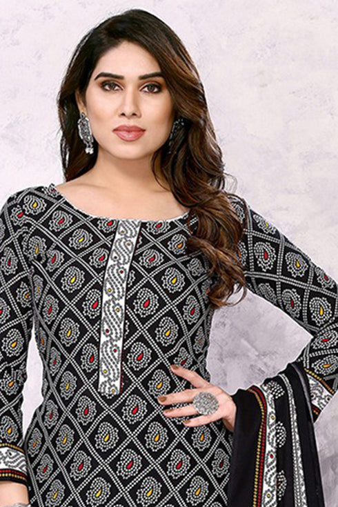 Black Cotton Blend Printed Unstitched Salwar Suit Material