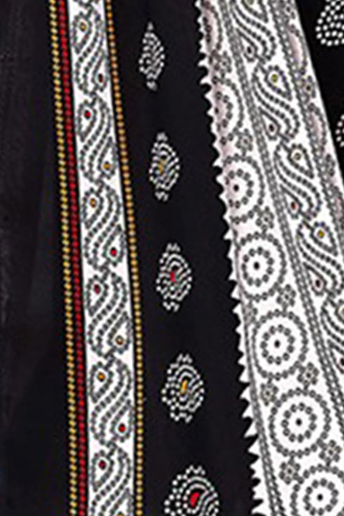 Black Cotton Blend Printed Unstitched Salwar Suit Material