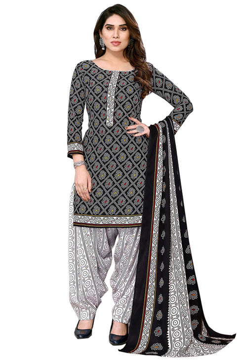 Black Cotton Blend Printed Unstitched Salwar Suit Material