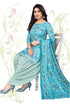 Sky Blue & White Cotton Blend Printed Unstitched Salwar Suit Material