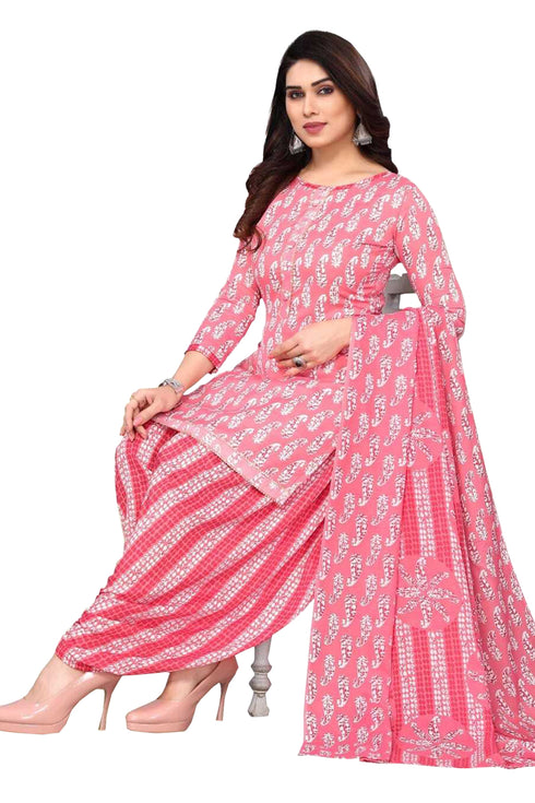 Light Pink & White Cotton Blend Printed Unstitched Salwar Suit Material