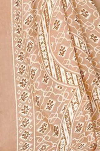 Beige Cotton Blend Printed Unstitched Salwar Suit Material
