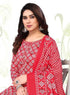 Red & White Cotton Blend Printed Unstitched Salwar Suit Material