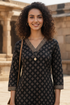 Black Cotton Jaipuri Floral Printed Kurti