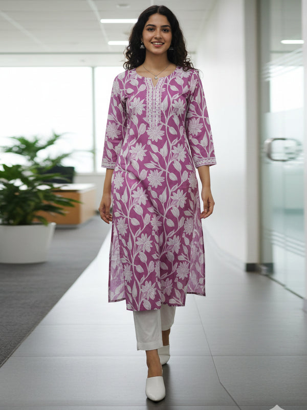 Pink Pure Cotton Floral Printed Kurti
