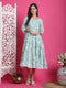 Sea Green & White Pure Cotton Floral Printed Western Dress