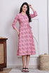 Pink Women's Pure Cotton Floral Printed Western Dress