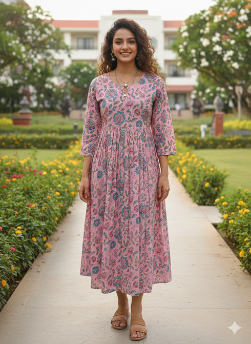 Pink Petal Jaipuri Printed Western Dress