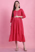 Pink Cotton Zari Lining Maternity Gown with Zipper for Women for Pre & Post Pregnancy & Easy Breastfeeding