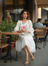 White Cotton Brush Printed Western Dress
