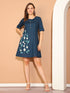 Navy Blue Pure Cotton Floral Paint Western Dress