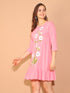 Baby Pink Pure Cotton Floral Paint Western Dress