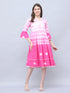 Pink & White Pure Cotton Tie-Dye Shibori Printed Western Dress
