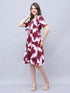 Wine & White Pure Cotton Tie-Dye Shibori Printed Western Dress