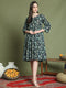 Women's Navy Pure Cotton Jaipuri Printed Western Dress