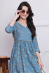 Blue Cotton Jaipuri Printed Western Dress