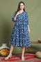 Blue Pure Cotton Jaipuri Printed Western Dress