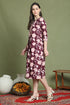 Wine Pure Cotton Jaipuri Printed Western Dress