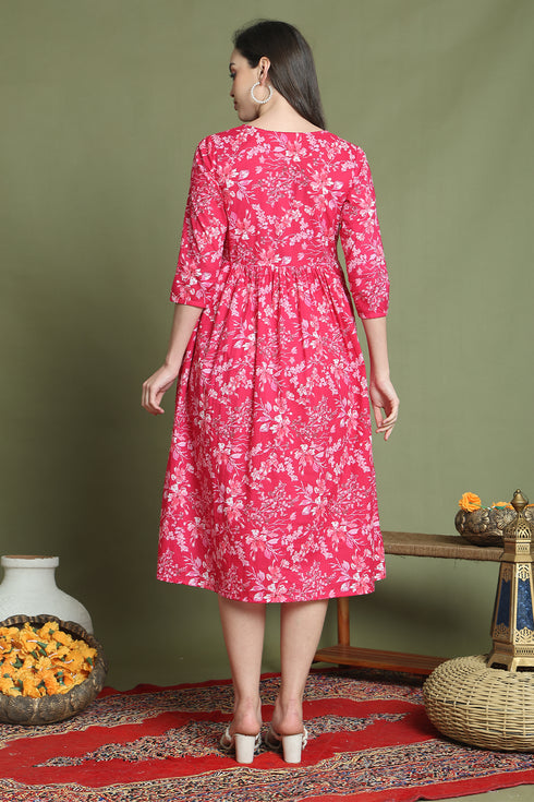 Pink Pure Cotton Jaipuri Printed Western Dress