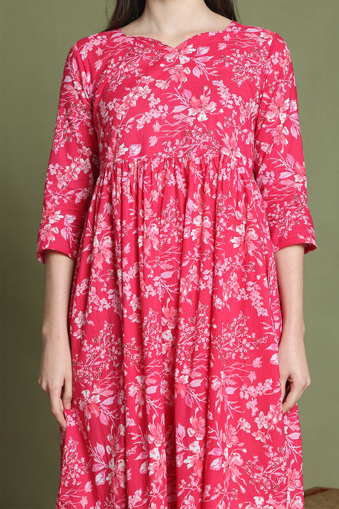 Pink Pure Cotton Jaipuri Printed Western Dress