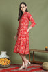 Red Pure Cotton Jaipuri Printed Western Dress