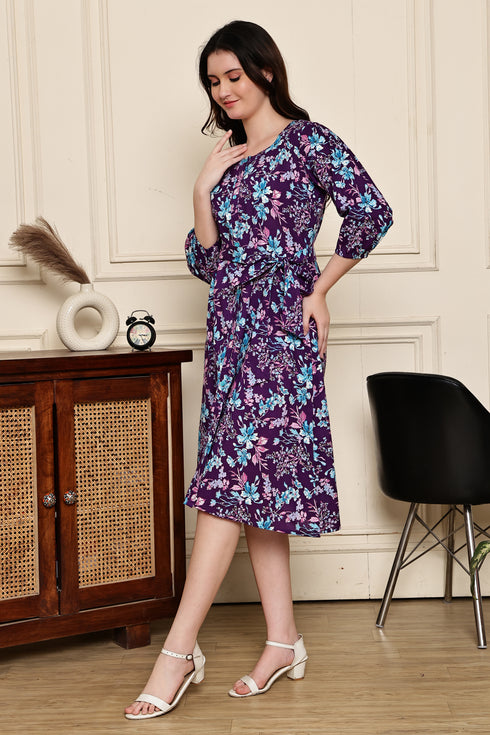 Purple Petal Play Cotton Jaipuri Printed Dress