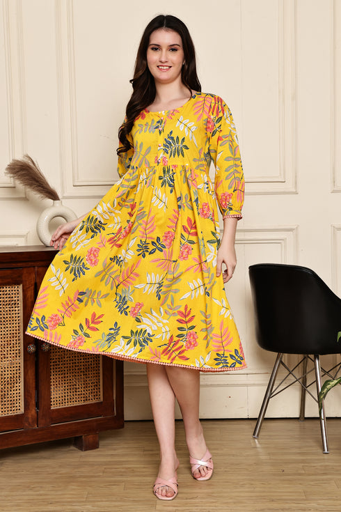 Floral Sunshine Cotton Jaipuri Printed Dress
