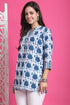 Teal Blue & White Pure Cotton Block Printed Tunic