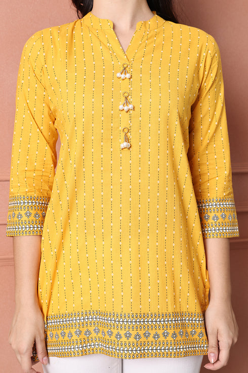 Mustard Pure Cotton Printed Tunic