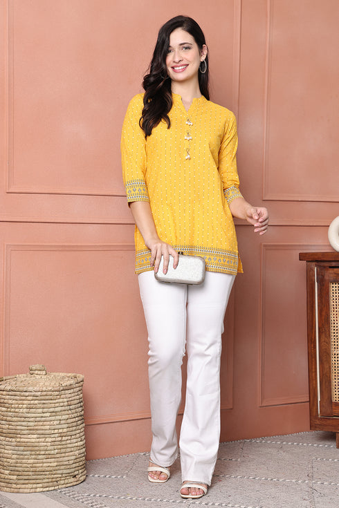 Mustard Pure Cotton Printed Tunic