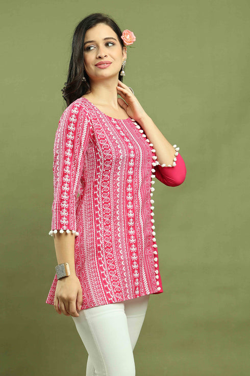 Pink Women Pure Cotton Jaipuri Printed Tunic