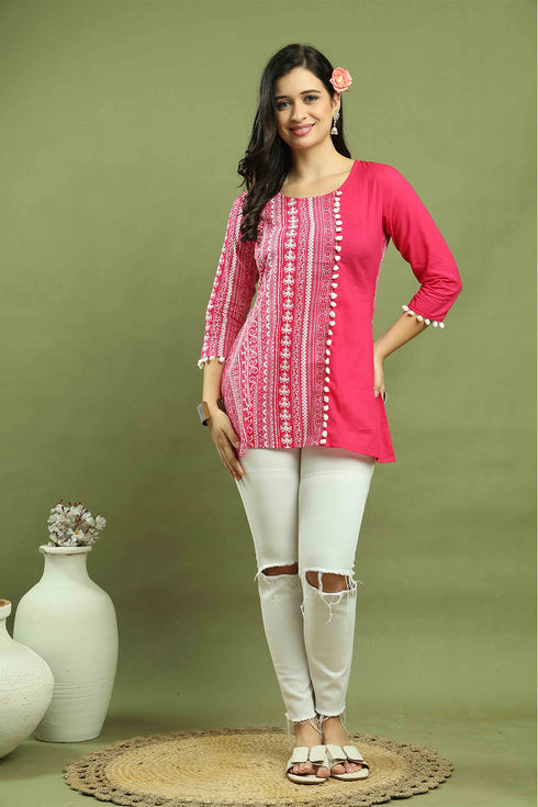 Pink Women Pure Cotton Jaipuri Printed Tunic