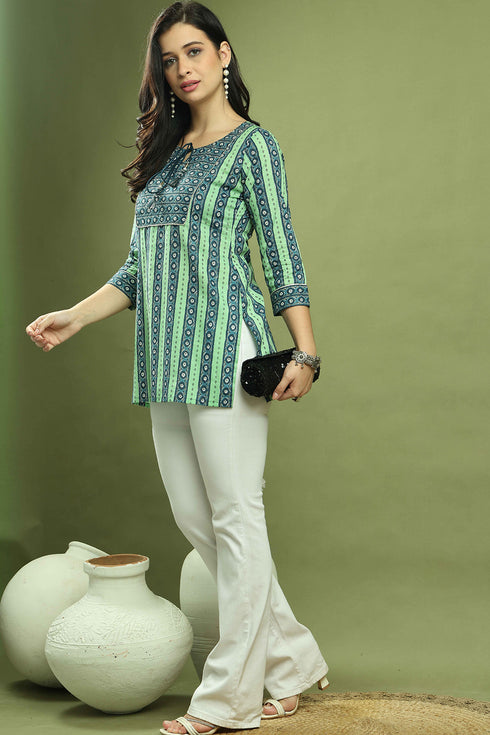 Blue & Green Women Pure Cotton Jaipuri Printed Tunic