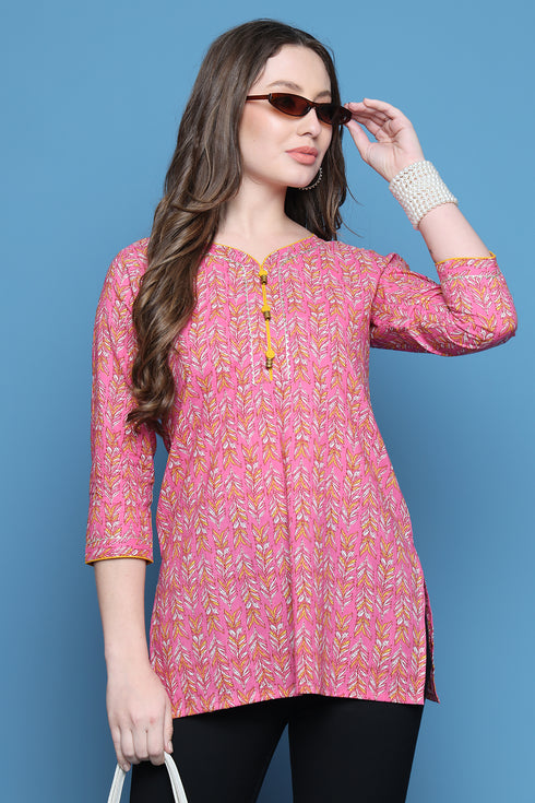 Pink Cotton Jaipuri Printed Tunic