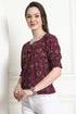 Wine Cotton Floral Printed Crop Top