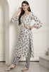 Cream & Grey Rayon Jaipuri Printed Kurta With Pant