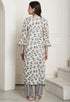 Cream & Grey Rayon Jaipuri Printed Kurta With Pant