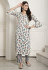 Cream & Grey Rayon Jaipuri Printed Kurta With Pant