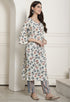 Cream & Grey Rayon Jaipuri Printed Kurta With Pant