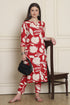 Women Red & Off White Cotton Botanical Floral Printed Kurta With Pant