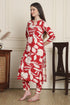Women Red & Off White Cotton Botanical Floral Printed Kurta With Pant