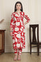 Women Red & Off White Cotton Botanical Floral Printed Kurta With Pant
