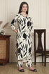 Women Off White & Black Cotton Botanical Floral Printed Kurta With Pant