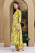 Women Lemon Yellow & White Cotton Botanical Floral Printed Kurta With Pant
