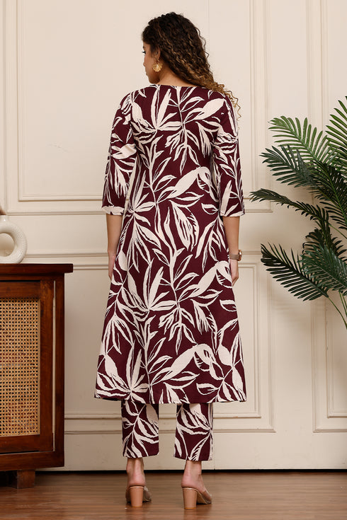 Maroon Muse Cotton Botanical Floral Printed Kurta With Pant