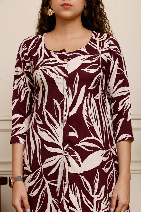 Maroon Muse Cotton Botanical Floral Printed Kurta With Pant