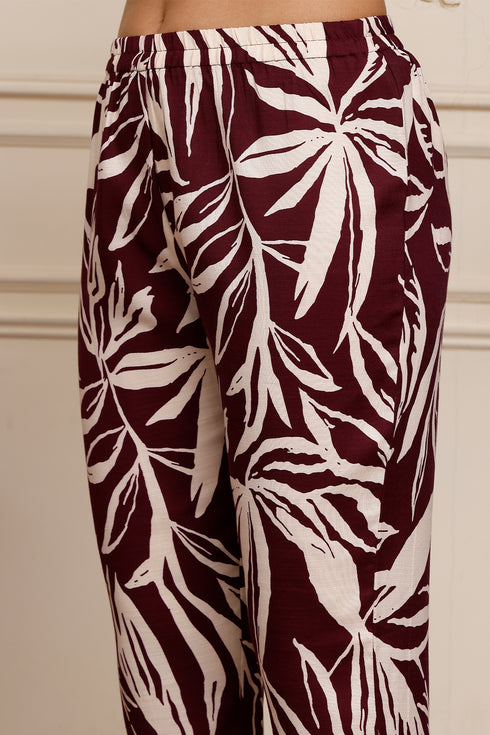 Maroon Muse Cotton Botanical Floral Printed Kurta With Pant